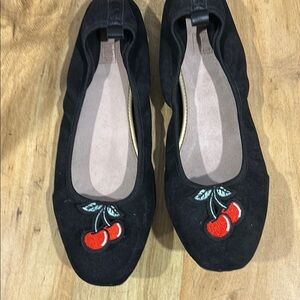 Black and Red Cherry Embroidered Flats